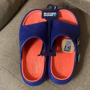 Rugged Shark Men's Navy and Orange Slide Sandals